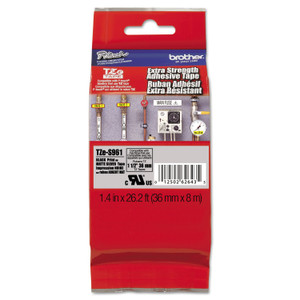 Brother P-Touch TZ Extra-Strength Adhesive Laminated Labeling Tape, 1.4" x 26.2 ft, Black on Matte Silver View Product Image