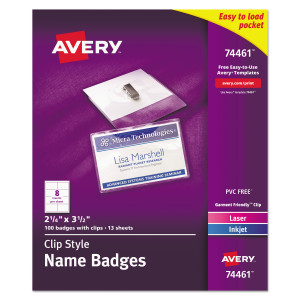 Avery Clip-Style Badge Holder with Laser/Inkjet Insert, Top Load, 3.5 x 2.25, White, 100/Box (AVE74461) View Product Image