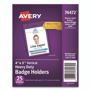 Avery Secure Top Heavy-Duty Badge Holders, Vertical, 3w x 4h, Clear, 25/Pack View Product Image
