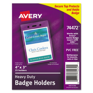 Avery Secure Top Heavy-Duty Badge Holders, Vertical, 3w x 4h, Clear, 25/Pack (AVE74472) View Product Image