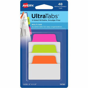 Avery 2" Multi-use Ultra Tabs - 48 Tab(s) - 1.50" Tab Height x 2" Tab Width - Clear Film, Neon Pink Paper, Neon Green, Neon Orange Tab(s) Product Image 