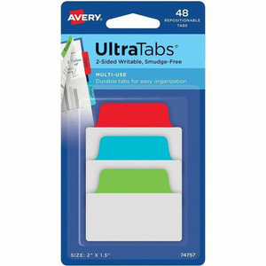 Avery 2" Multi-use Ultra Tabs - 48 Tab(s) - 1.50" Tab Height x 2" Tab Width - Red Film, Clear Paper, Blue, Green Tab(s) Product Image 