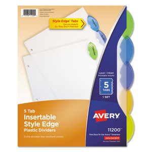 Avery Insertable Style Edge Tab Plastic Dividers, 5-Tab, 11 x 8.5, Translucent, 1 Set (AVE11200) View Product Image