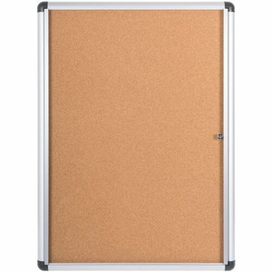 MasterVision SlimeLine Magnetic Enclosed Board - 36.60" Board Height x 26.40" Board Width x 0.70" Board Depth - Natural Cork Surface - Magnetic, Resilient, Locking Door, Self-healing - Anodized Aluminum Frame - 38" Height x 28" Width Product Image 