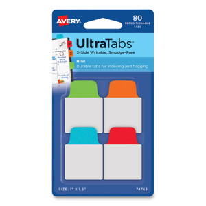 Avery Ultra Tabs Repositionable Tabs, Mini Tabs: 1" x 1.5", 1/5-Cut, Assorted Colors, 80/Pack View Product Image