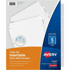 Avery Big Tab Extra-Wide Insertable Dividers - 5 Blank Tab(s) - 5 Tab(s)/Set - 9" Divider Width x 11" Divider Length - 3 Hole Punched - Paper Divider Product Image 