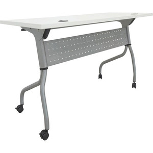 Lorell Flip Top Training Table - White Rectangle Top - Silver Folding Base - 4 Legs - 23.60" Table Top Length x 48" Table Top Width - 29.50" Height Product Image 