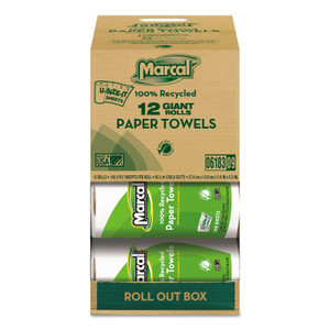Marcal 100% Premium Recycled Kitchen Roll Towels, Roll Out Box, 2-Ply, 11 x 5.5, White, 140 Sheets, 12 Rolls/Carton (MRC6183) View Product Image