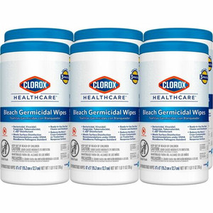 Clorox Healthcare Bleach Germicidal Wipes - Ready-To-Use - 5" Length x 6" Width - Anti-corrosive, Residue-free - White - 150/Tub - (CLO30577PL) Product Image 
