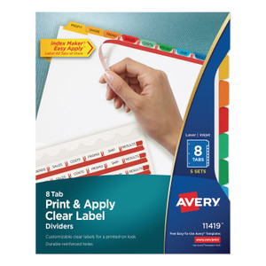 Avery Print and Apply Index Maker Clear Label Dividers, 8-Tab, Color Tabs, 11 x 8.5, White, Traditional Color Tabs, 5 Sets View Product Image