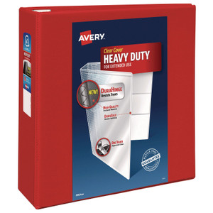 Avery Heavy-Duty View Binder with DuraHinge and Locking One Touch EZD Rings, 3 Rings, 4" Capacity, 11 x 8.5, Red View Product Image