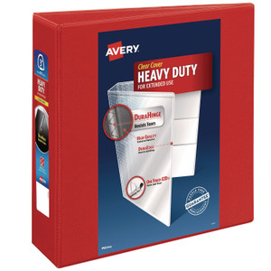 Avery Heavy-Duty View Binder with DuraHinge and Locking One Touch EZD Rings, 3 Rings, 3" Capacity, 11 x 8.5, Red View Product Image
