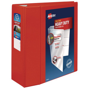 Avery Heavy-Duty View Binder with DuraHinge and Locking One Touch EZD Rings, 3 Rings, 5" Capacity, 11 x 8.5, Red View Product Image