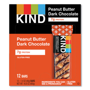 KIND Plus Nutrition Boost Bar, Peanut Butter Dark Chocolate/Protein, 1.4 oz, 12/Box View Product Image