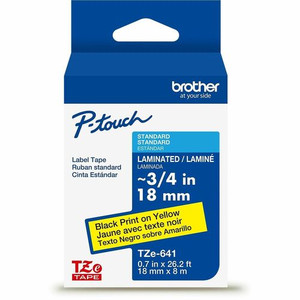 Brother Genuine P-touch TZeS641 BK on YL Label Tape, Strong Adhesive Lam., 18mmX8m - x 45/64" Width - Yellow - Polyethylene Terephthalate (PET) - BRTTZES641G Product Image 