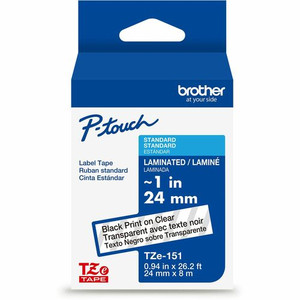 Brother Genuine P-touch TZe151 BK on CLR Label Tape, Laminated, 24mmX8m - x 15/16" Width - Clear Product Image 