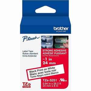 Brother Genuine P-touch TZe251 BK on WHT Label Tape, Laminated, 24mmX8m - x 15/16" Width - White Product Image 