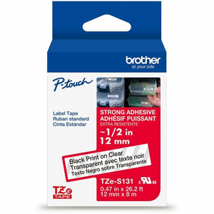 Brother Genuine P-touch TZeS131 BK on CLR Label Tape, Strong Adhesive Lam., 12mmX8m - x 15/32" Width - Clear Product Image 