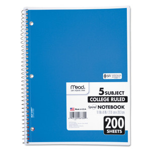 Mead Spiral Notebook, 5-Subject, Medium/College Rule, Randomly Assorted Cover Color, (200) 11 x 8 Sheets View Product Image