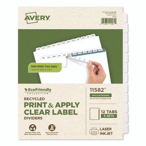 Avery Index Maker EcoFriendly Print and Apply Clear Label Dividers with White Tabs, 12-Tab, 11 x 8.5, White, 5 Sets View Product Image