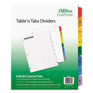 Office Essentials Table 'n Tabs Dividers, 8-Tab, 1 to 8, 11 x 8.5, White, Assorted Tabs, 1 Set (AVE11669) View Product Image