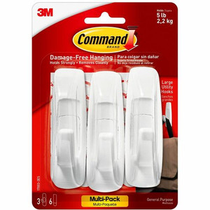 Command Large Utility Hook Value Pack - 5 lb (2.27 kg) Capacity - for Wood, Paint, Tile - Plastic - White Product Image 
