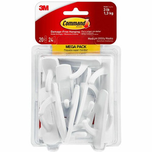 Command Medium Utility Hook Mega Pack - 3 lb (1.36 kg) Capacity - for Multipurpose, Paint, Wood, Tile - White Product Image 