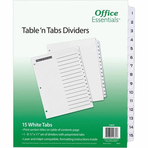 Avery Table 'N Tabs Numeric Dividers - 15 x Divider(s) - 1-15 - 15 Tab(s)/Set - 8.5" Divider Width x 11" Divider Length - 3 Hole Punched Product Image 