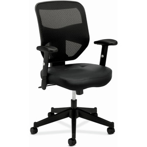 HON Prominent Chair - Black Seat Color - Bonded Leather Seat Material - Black Back Color - Reinforced Resin, Mesh Back Material - Black Frame Color Product Image 