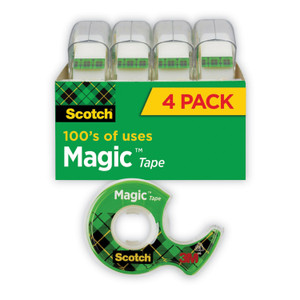 Scotch Magic Tape in Handheld Dispenser, 1" Core, 0.75" x 25 ft, Clear, 4/Pack (MMM4105) View Product Image