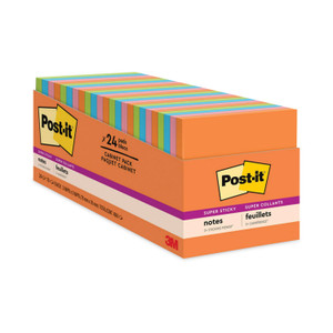 Post-it Notes Super Sticky Pads in Energy Boost Collection Colors, Cabinet Pack, 3" x 3", 70 Sheets/Pad, 24 Pads/Pack (MMM65424SSAUCP) View Product Image
