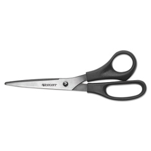 Westcott All Purpose Stainless Steel Scissors, 8" Long, 3.5" Cut Length, Black Straight Handle (ACM16907) View Product Image