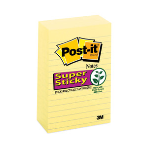 Post-it Notes Super Sticky Pads in Canary Yellow, Note Ruled, 4" x 6", 90 Sheets/Pad, 5 Pads/Pack (MMM6605SSCY) View Product Image