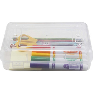 Advantus Clear Pencil Box - External Dimensions: 8.5" Width x 5.5" Depth x 2.5" Height - Hinged Closure - Polypropylene - Clear - For Pen/Pencil Product Image 