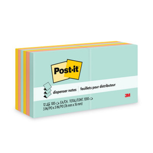 Post-it Dispenser Notes Original Pop-up Refill Value Pack, 3" x 3", Beachside Cafe Collection Colors, 100 Sheets/Pad, 12 Pads/Pack View Product Image