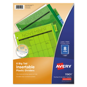 Avery Insertable Big Tab Plastic Dividers, 8-Tab, 11 x 8.5, Assorted, 1 Set (AVE11901) View Product Image