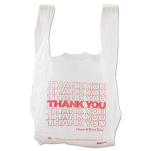 Barnes Paper Company Thank You High-Density Shopping Bags, Have a Nice Day Labeling, Cut-Out Handles, 8" x 4" x 16", White/Red, 2,000/Carton View Product Image
