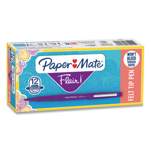 Paper Mate Point Guard Flair Felt Tip Porous Point Pen, Stick, Medium 0.7 mm, Purple Ink, Purple Barrel, Dozen View Product Image