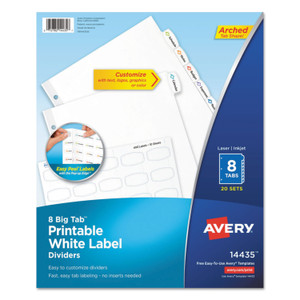 Avery Big Tab Printable White Label Tab Dividers, 8-Tab, 11 x 8.5, White, 20 Sets (AVE14435) View Product Image