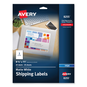 Avery Full-Sheet Vibrant Inkjet Color-Print Labels, 8.5 x 11, Matte White, 20/Pack View Product Image