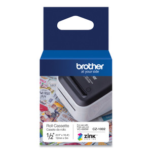 Brother Genuine CZ-1002 continuous length ½" (0.5") 12 mm wide x 16.4 ft. (5 m) long label roll featuring ZINK® Zero Ink technology View Product Image
