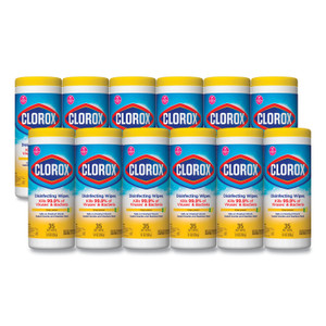 Clorox Disinfecting Wipes, 1-Ply, 7 x 8, Crisp Lemon, White, 35/Canister, 12 Canisters/Carton (CLO01594CT) View Product Image