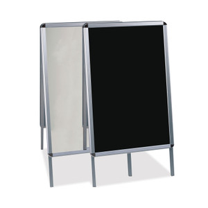 MasterVision Reversible Wet Erase Sign Board, Black 23" x 33" Surface, Satin Aluminum Frame, 24" x 24" x 42" View Product Image