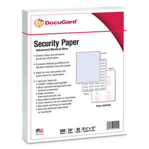 DocuGard Medical Security Papers, 24 lb Bond Weight, 8.5 x 11, Blue, 500/Ream PRB04545 Product Image