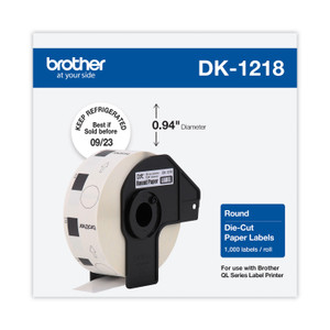 Brother Die-Cut Round Paper Labels, 0.94" dia, White, 1,000 Labels/Roll (BRTDK1218) View Product Image