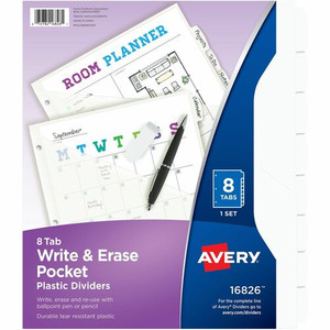 Avery Write & Erase Pocket Plastic Dividers - 8 x Divider(s) - 8 Write-on Tab(s) - 8 - 8 Tab(s)/Set - 9.3" Divider Width x 11.25" Divider Length Product Image 