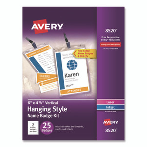 Avery Lanyard-Style Badge Holder w/Laser/Inkjet Inserts, Top Load, 4.25 x 6, WE, 25/PK View Product Image