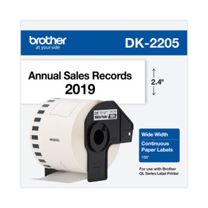 Brother Continuous Paper Label Tape, 2.4" x 100 ft Roll, White (BRTDK2205) View Product Image