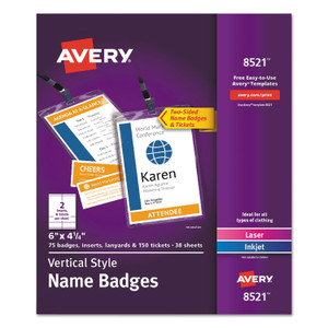 Avery Lanyard-Style Badge Holder w/Laser/Inkjet Inserts, Top Load, 4.25 x 6, WE, 75/PK (AVE8521) View Product Image