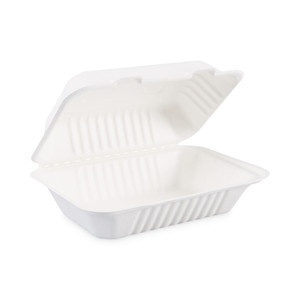 Boardwalk Bagasse Food Containers, Hinged-Lid, 1-Compartment 9 x 6 x 3.19, White, Sugarcane, 125/Sleeve, 2 Sleeves/Carton (BWKHINGEWFHG1C9) View Product Image